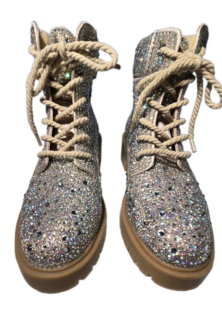Betsey Johnson SB Hudson Women's Combat Boot Size 6M Rhinestone Bling